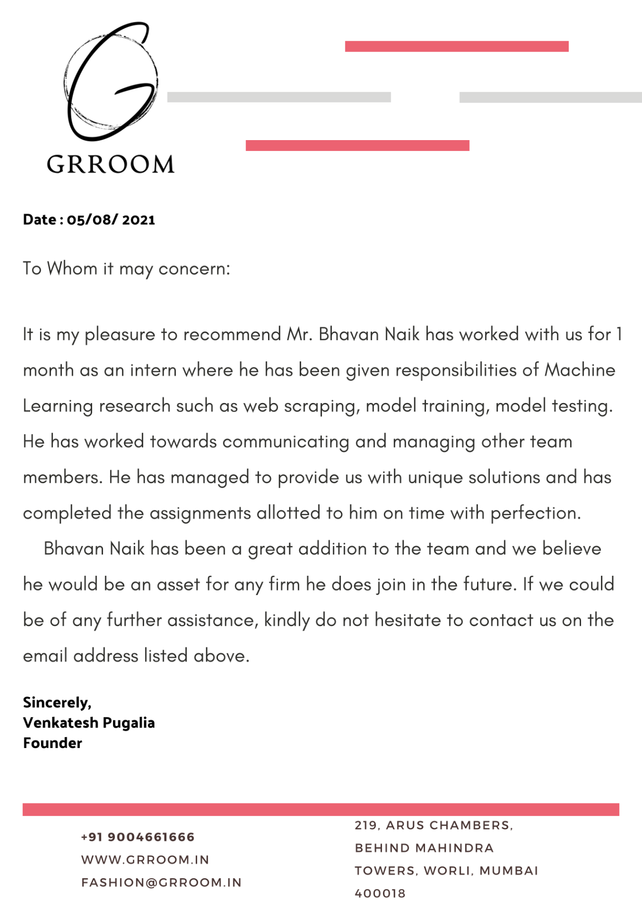 Letter of Recommendation